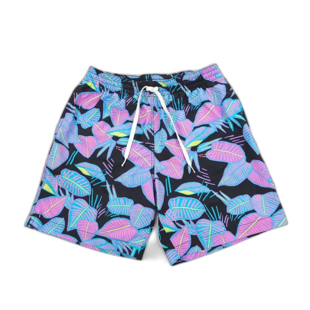 CHUBBIES Fluorescent Funk 7" Swim Trunks Black Floral Lined Beach Shorts Y2k 90s